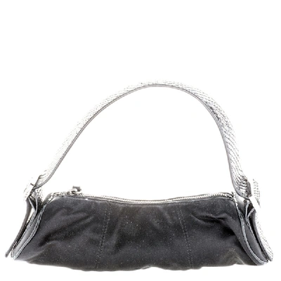 Pre-owned Tod's Black Canvas And Python Pochette Bag