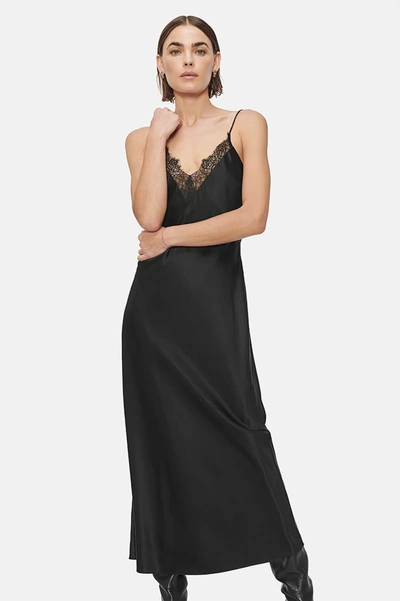 Shop Anine Bing Katy Silk Slip Dress In Black