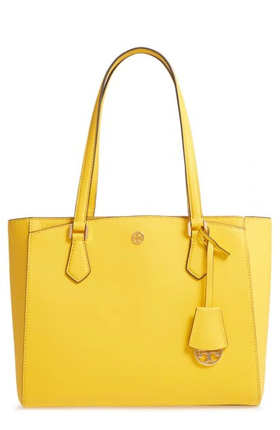 Shop Tory Burch Small Robinson Saffiano Leather Tote In Lemon Drop