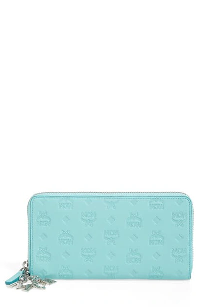 Shop Mcm Klara Leather Zip Wallet In Pool Blue
