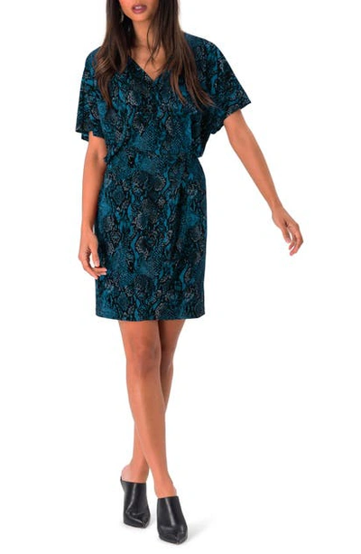 Shop Leota Ruby V-neck Minidress In Snake Crystal Teal