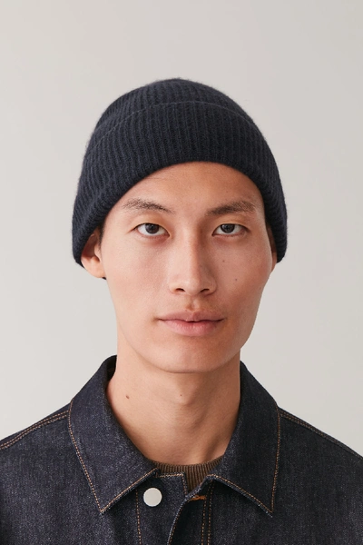 Shop Cos Knitted Cashmere Hat In Blue