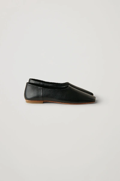 Shop Cos Square Toe Leather Ballerina Shoes In Black
