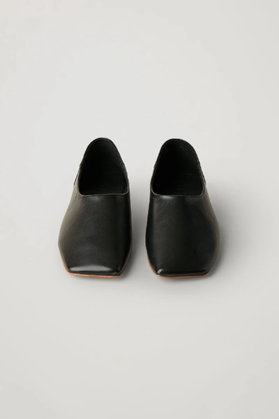 Shop Cos Square Toe Leather Ballerina Shoes In Black