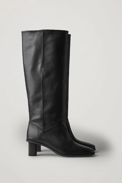 Shop Cos High Leather Boots In Black