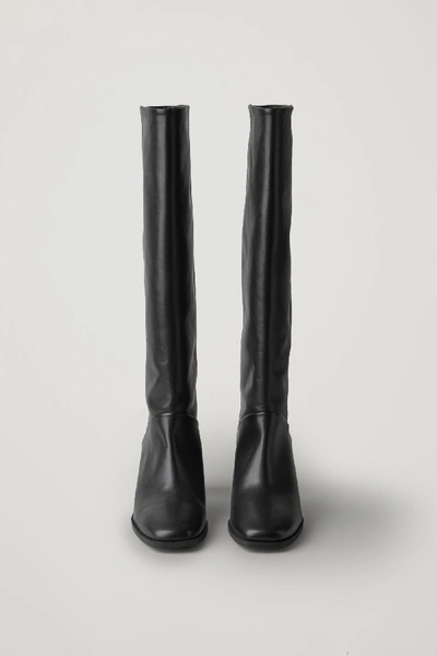 Shop Cos High Leather Boots In Black