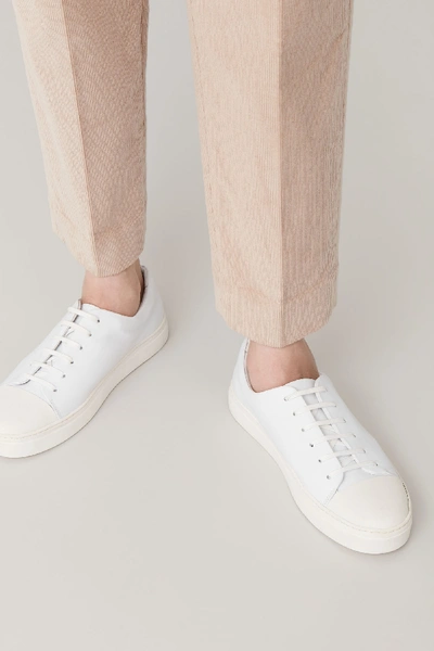 Shop Cos Rubber-detailed Leather Sneakers In White