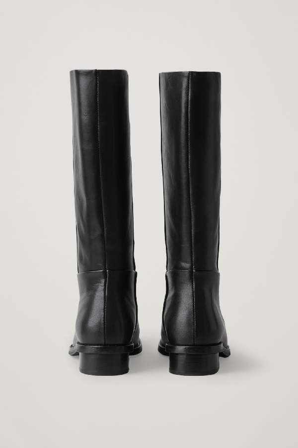Cos Square Toe Leather Boots In Black | ModeSens
