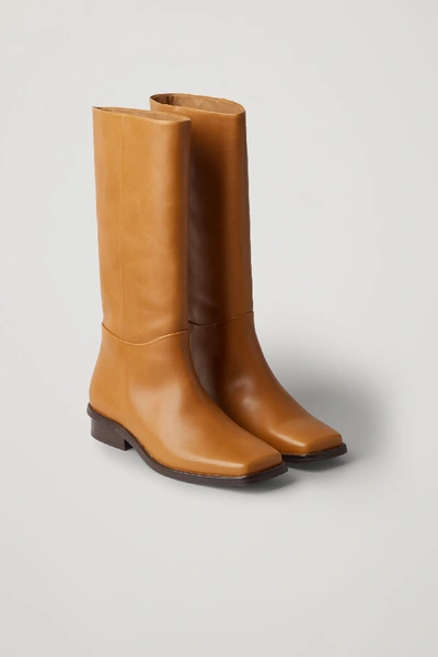 Shop Cos Square Toe Leather Boots In Orange