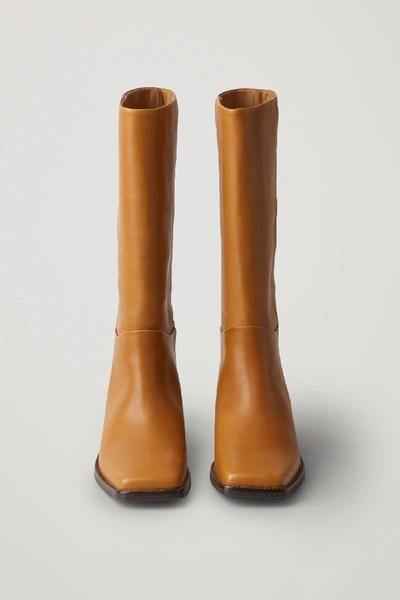 Shop Cos Square Toe Leather Boots In Orange