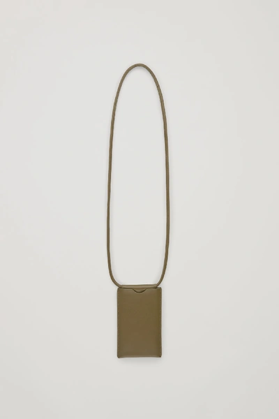 Shop Cos Leather Phone Pouch In Khaki Green