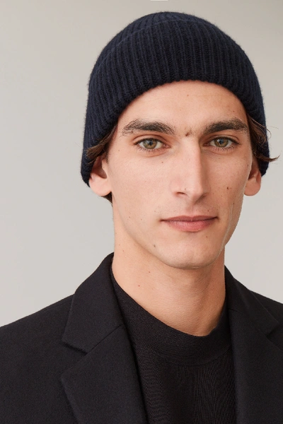 Shop Cos Chunky Ribbed Cashmere Beanie In Blue