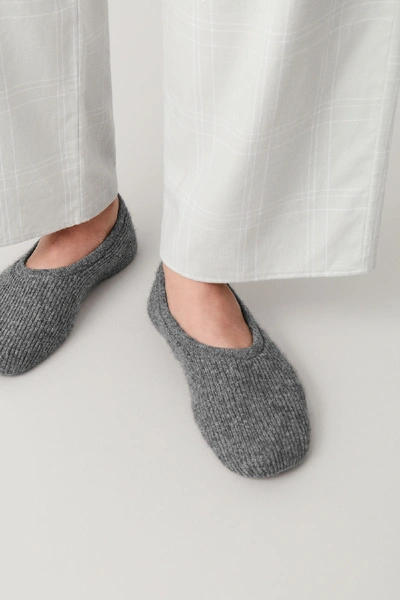 Shop Cos Ribbed Cashmere Slippers In Grey