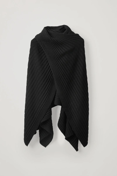 Shop Cos Ribbed Wool Hybrid Scarf In Black