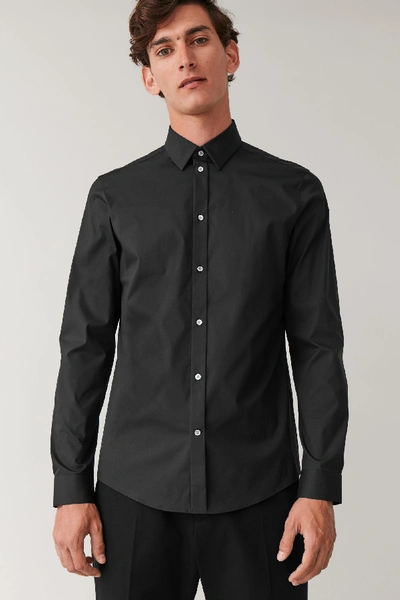 Shop Cos Organic Cotton Classic Slim Fit Shirt In Black