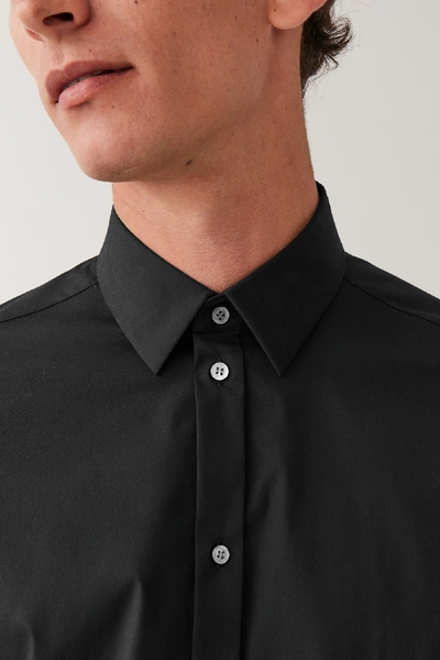 Shop Cos Organic Cotton Classic Slim Fit Shirt In Black