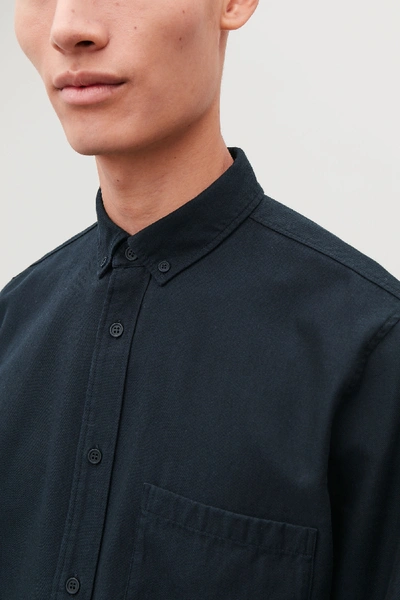 Shop Cos Button-down Cotton-lyocell Shirt In Blue