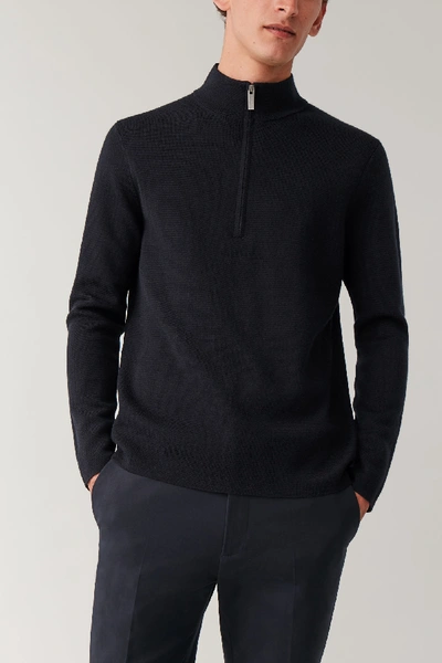 Cos High-neck Wool Jumper With Zip In Blue | ModeSens