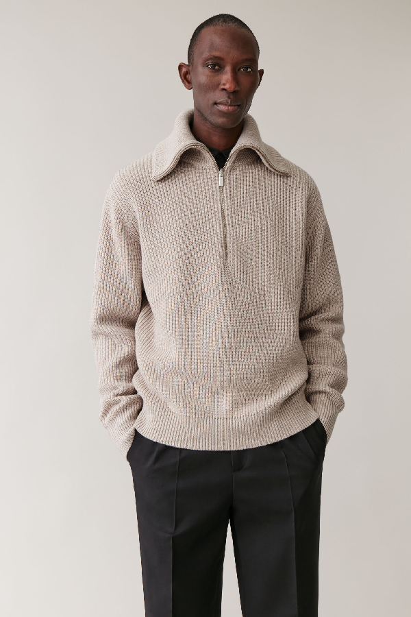 beige half zip jumper