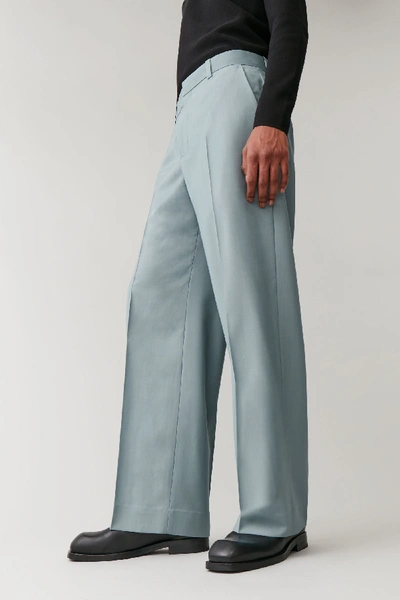 Shop Cos Long Wide-leg Wool Trousers In Turquoise