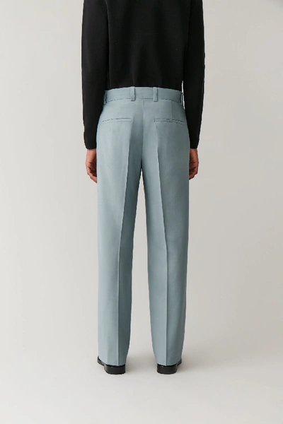 Shop Cos Long Wide-leg Wool Trousers In Turquoise