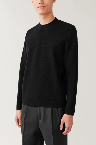 Shop Cos Mock-neck Knitted Sweater In Black