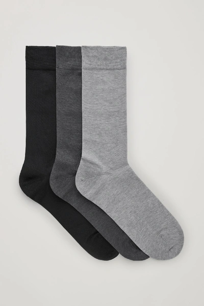 Shop Cos 3-pack Mercerised Cotton Socks In Grey