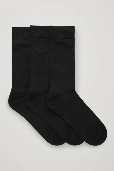 Shop Cos 3-pack Mercerised Cotton Socks In Black