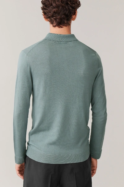 Shop Cos Merino Polo Shirt With Zip In Turquoise