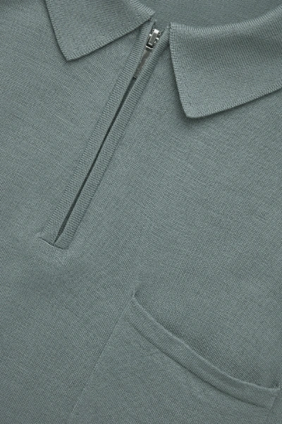 Shop Cos Merino Polo Shirt With Zip In Turquoise