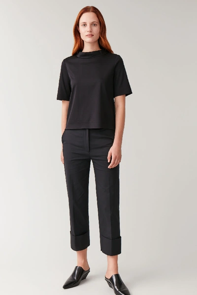 Shop Cos Boxy Mock-neck Jersey Top In Black