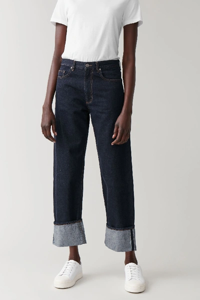 Shop Cos Straight Organic Cotton Turn-up Jeans In Blue