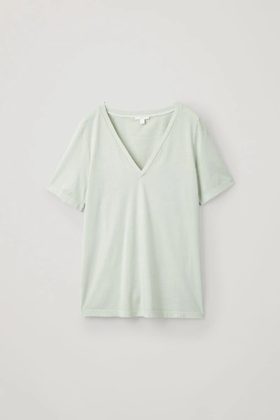 Shop Cos Deep V-neck Jersey T-shirt In Green