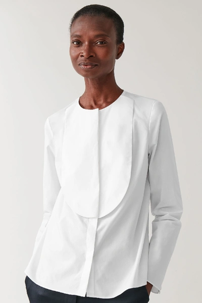 Cos Collarless Tuxedo Shirt In White | ModeSens