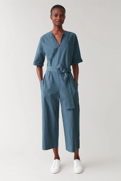 Shop Cos Belted Jumpsuit With V-neck In Blue