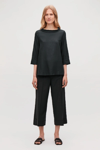 Shop Cos Folded-collar Draped Blouse In Black