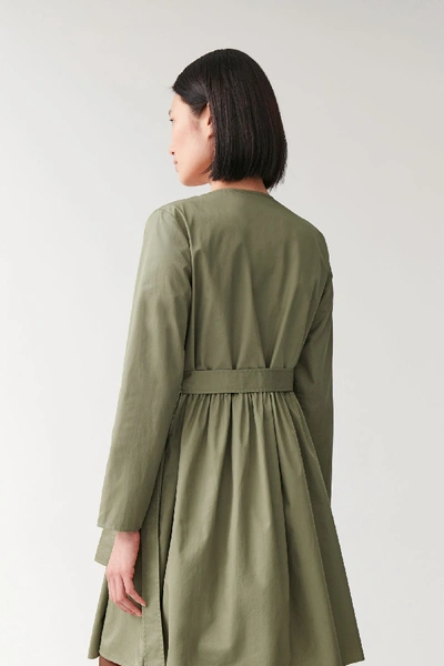 Shop Cos Pleated Fold-over Dress In Green