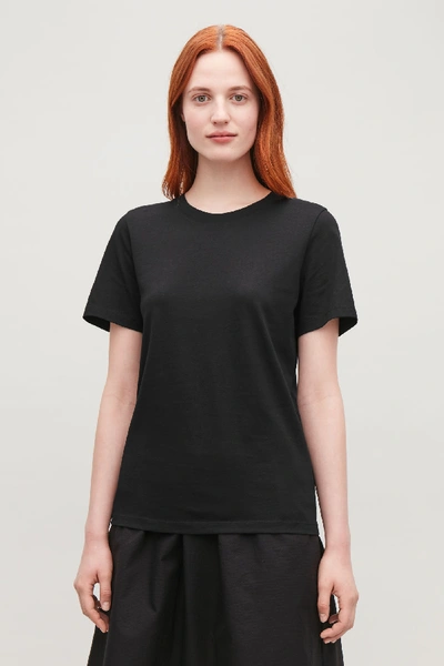 Cos Lyocell-organic Cotton Mix Square Cut T-shirt In Black