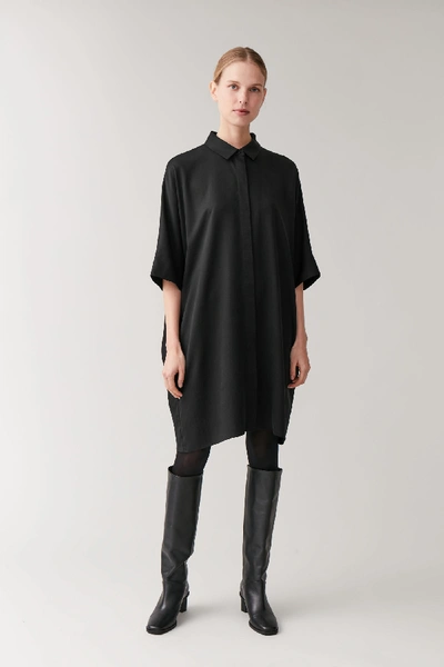 Shop Cos Draped Boxy Shirt Dress In Black