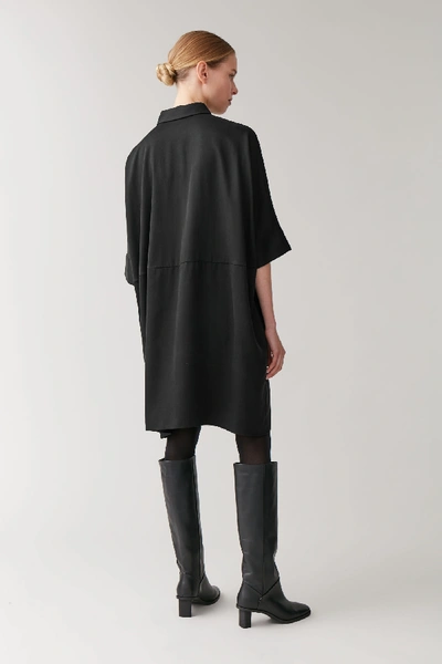 Shop Cos Draped Boxy Shirt Dress In Black