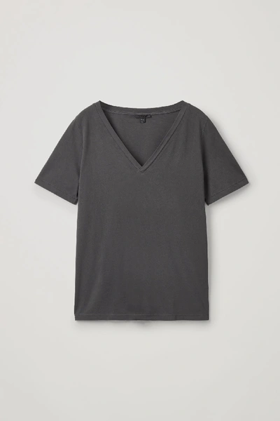 Shop Cos Deep V-neck Jersey T-shirt In Black