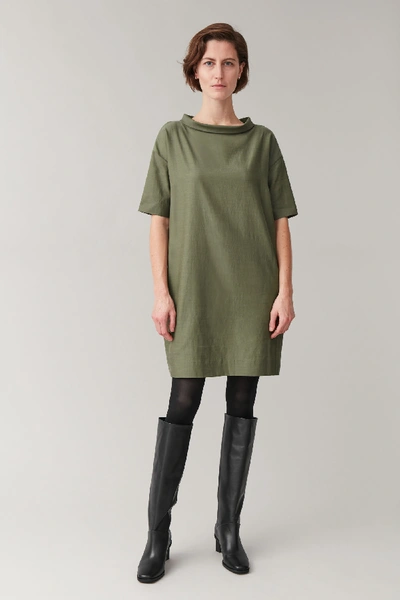Shop Cos Wide Stand-up Collar Dress In Green