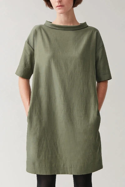 Shop Cos Wide Stand-up Collar Dress In Green