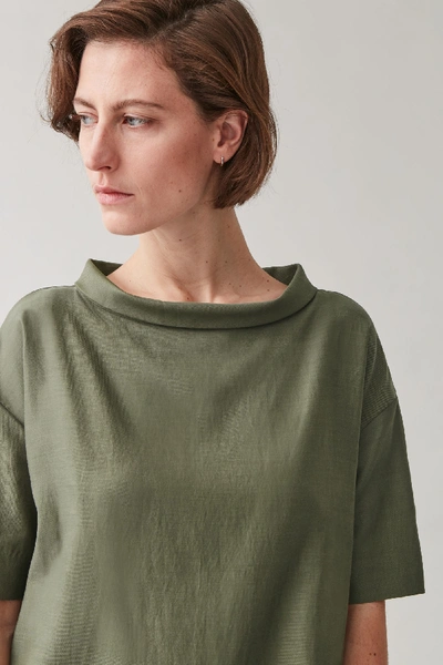 Shop Cos Wide Stand-up Collar Dress In Green