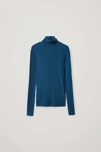 Shop Cos Fine Turtleneck Wool Top In Blue