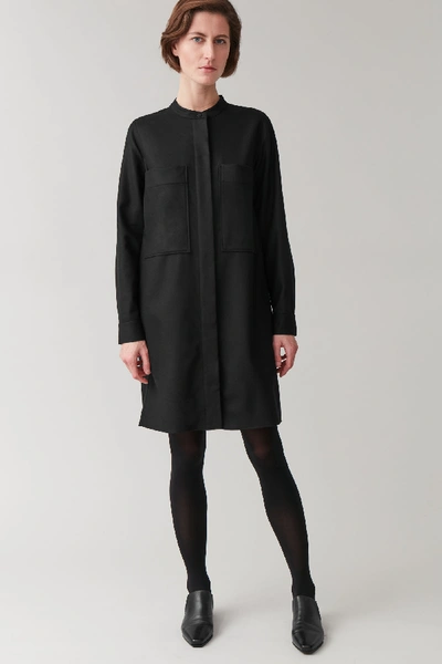 Shop Cos Wool-mix Shirt Dress With Pockets In Black