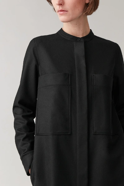 Shop Cos Wool-mix Shirt Dress With Pockets In Black