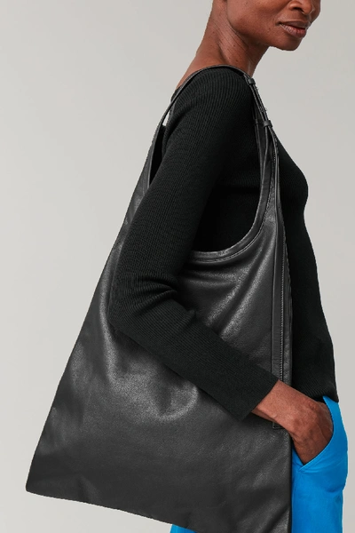 Shop Cos Leather Shopper Bag In Black