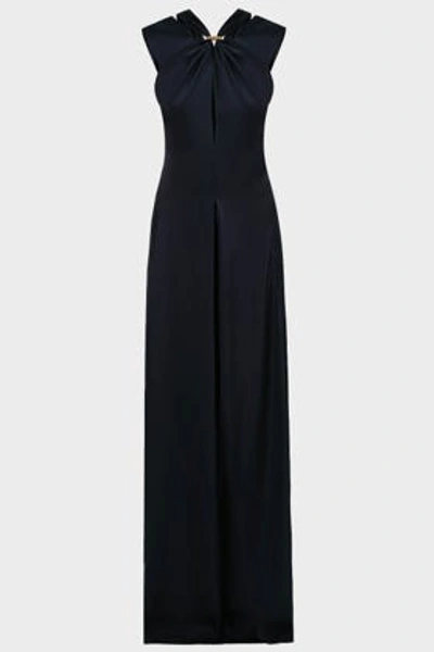 Shop Victoria Beckham Twist-neck Sleeveless Satin Gown In Navy