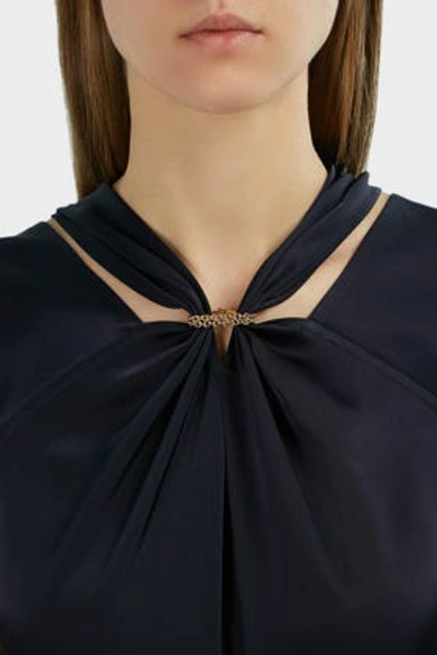Shop Victoria Beckham Twist-neck Sleeveless Satin Gown In Navy